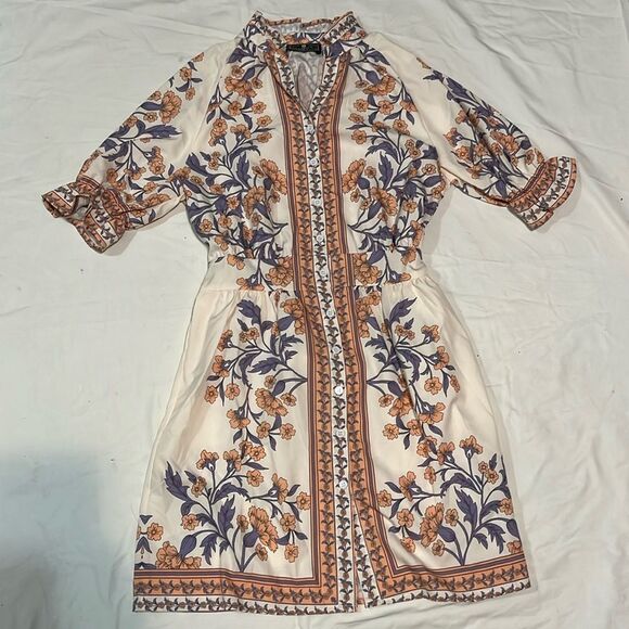 Cream & Purple Floral Camellia Dress - Picture 1 of 7